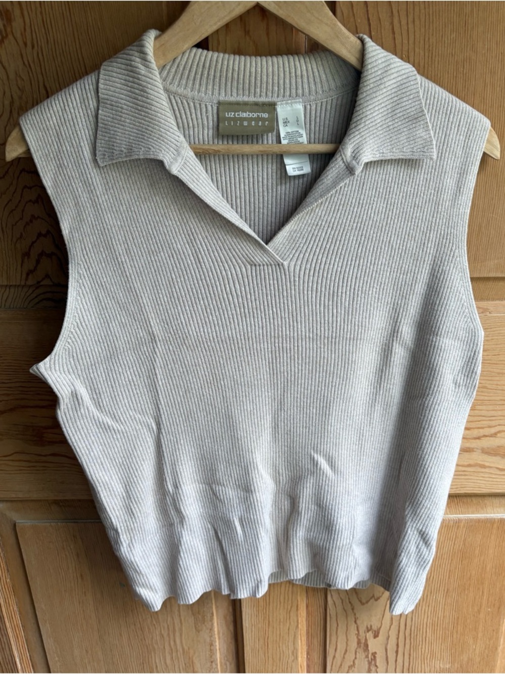 Liz Claiborne 100% Cotton Tan Knit Collared Tank | Size Large